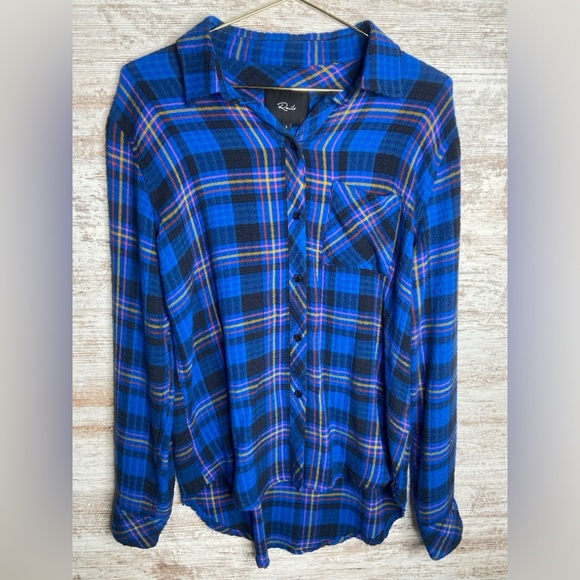 Rails Dutton Flannel Shirt Cobalt Black Citrus Sz small. So soft! Stretchy! EUC - Picture 6 of 11